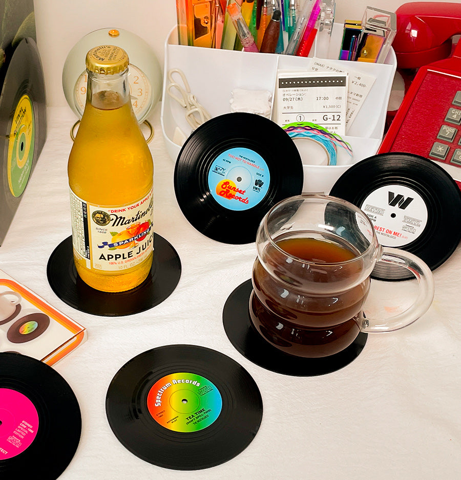 Retro Vinyl Record Drink Coaster Set - 6pcs