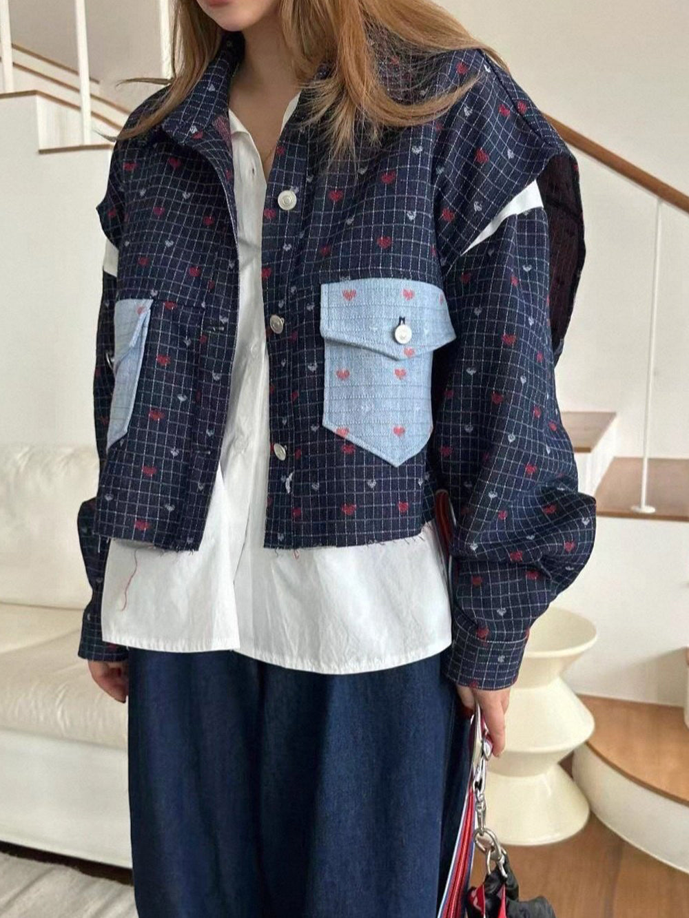 Heart Patch Denim Vest & Shirt Set - Luckyplanetusa
