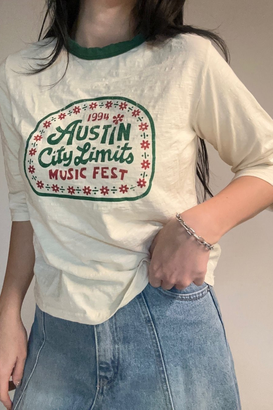 Austin Vintage Graphic 3/4 Sleeve Tee - Luckyplanetusa