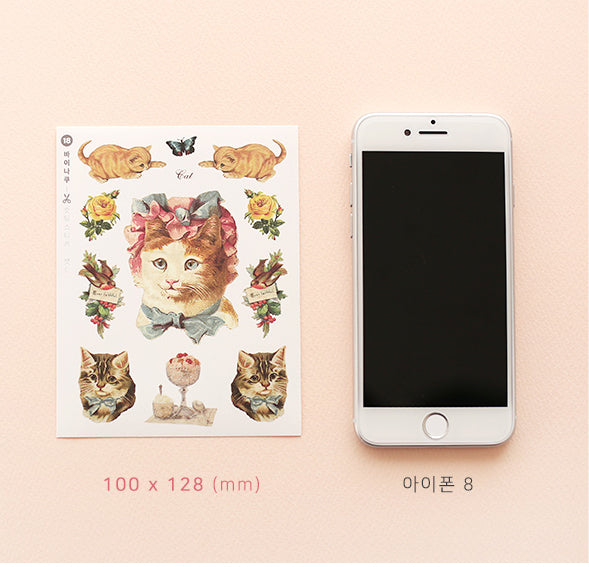 Vintage Cat Cutting Sticker Set 5 Styles
