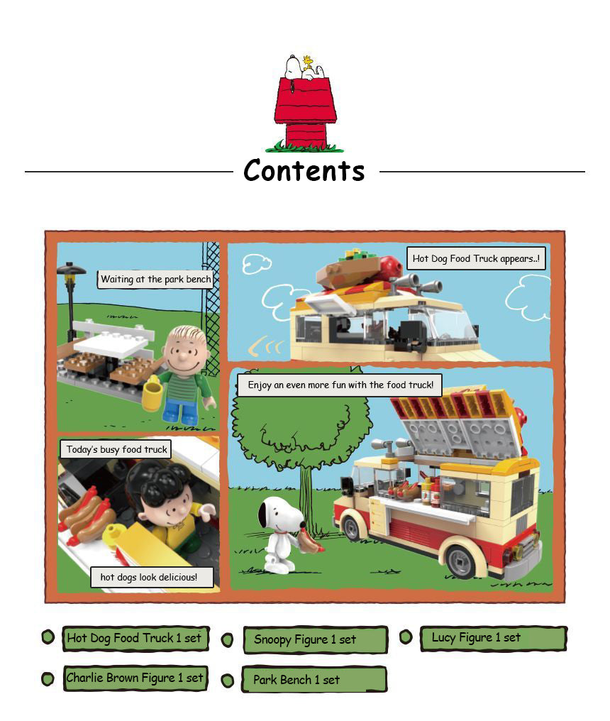 Snoopy Street Fair – Hot Dog Food Truck & Park Bench Block set(289 pcs)