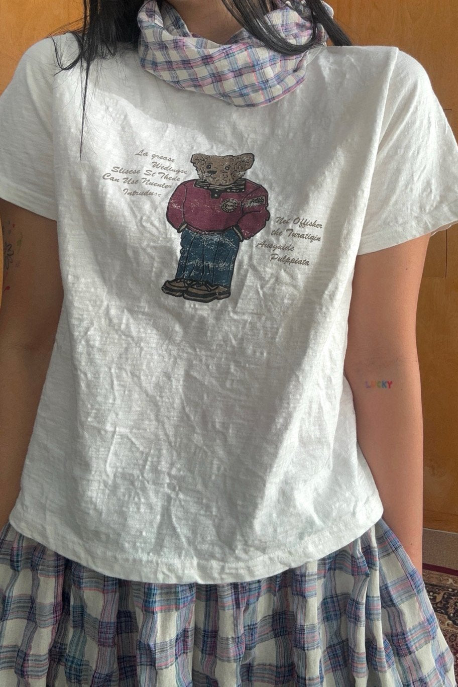 Vintage Teddy Slub Cotton Tee natural wrinkled finish Made in Korea - Luckyplanetusa