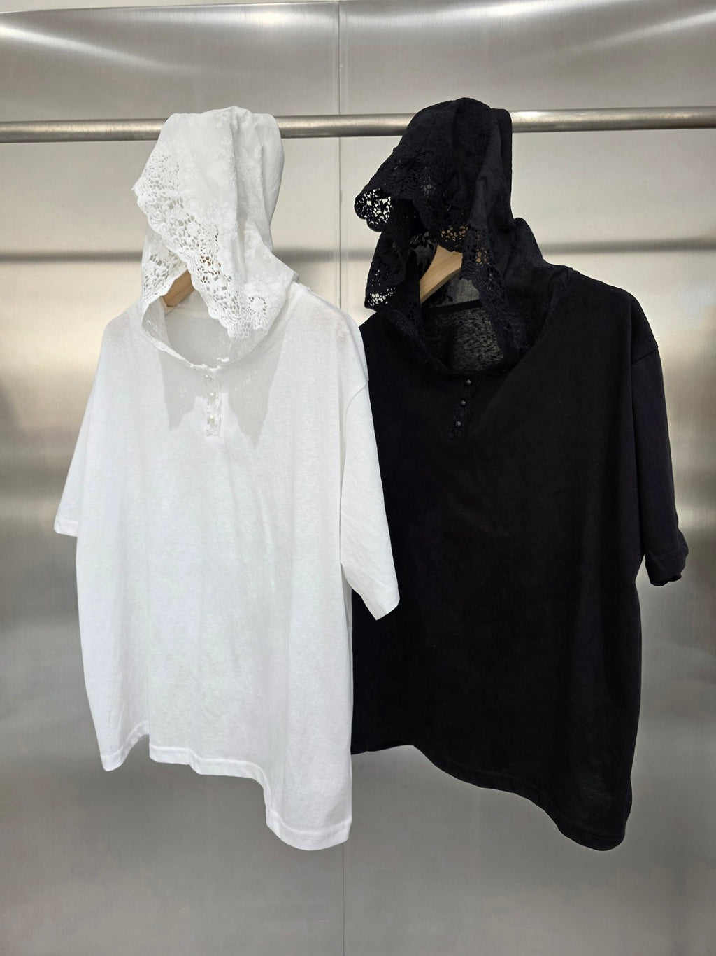 Lace Hood Cotton Relaxed T-Shirt - Luckyplanetusa