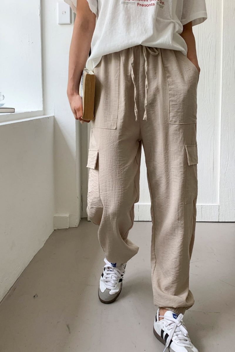Linen Touch Utility Cargo Jogger Pants - Luckyplanetusa