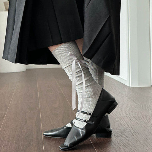 Balletcore ribbon long length knee Socks-Cotton, high Quality