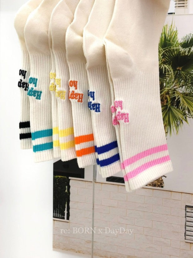 Happy Hour Varsity Cotton Socks - Luxury Embroidered Womens Daily Socks - Luckyplanetusa