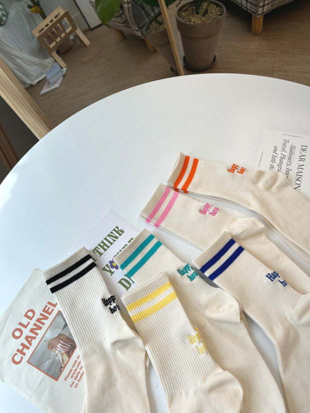 Happy Hour Varsity Cotton Socks - Luxury Embroidered Womens Daily Socks - Luckyplanetusa