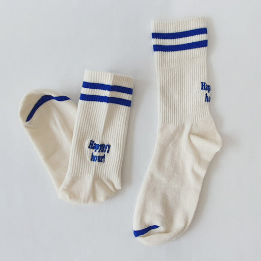 Happy Hour Varsity Cotton Socks - Luxury Embroidered Womens Daily Socks - Luckyplanetusa