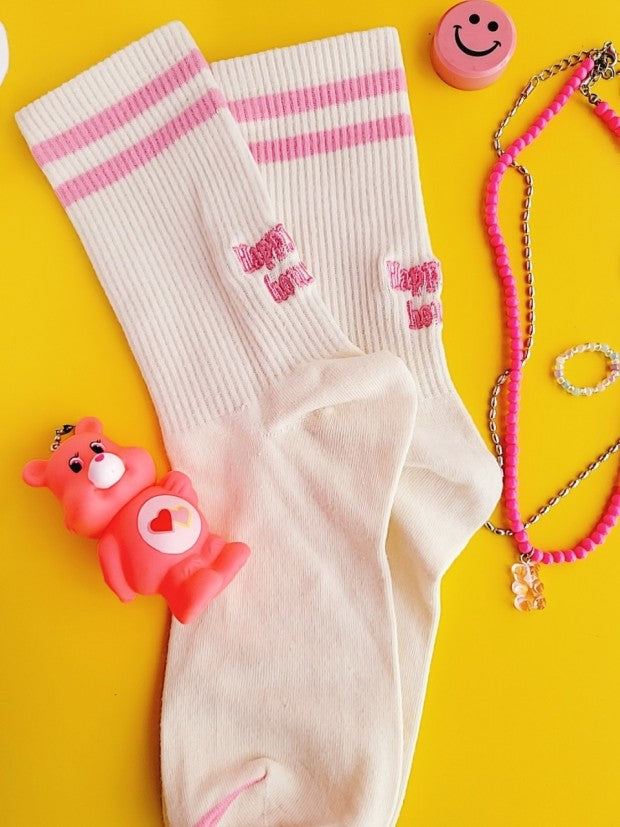 Happy Hour Varsity Cotton Socks - Luxury Embroidered Womens Daily Socks - Luckyplanetusa