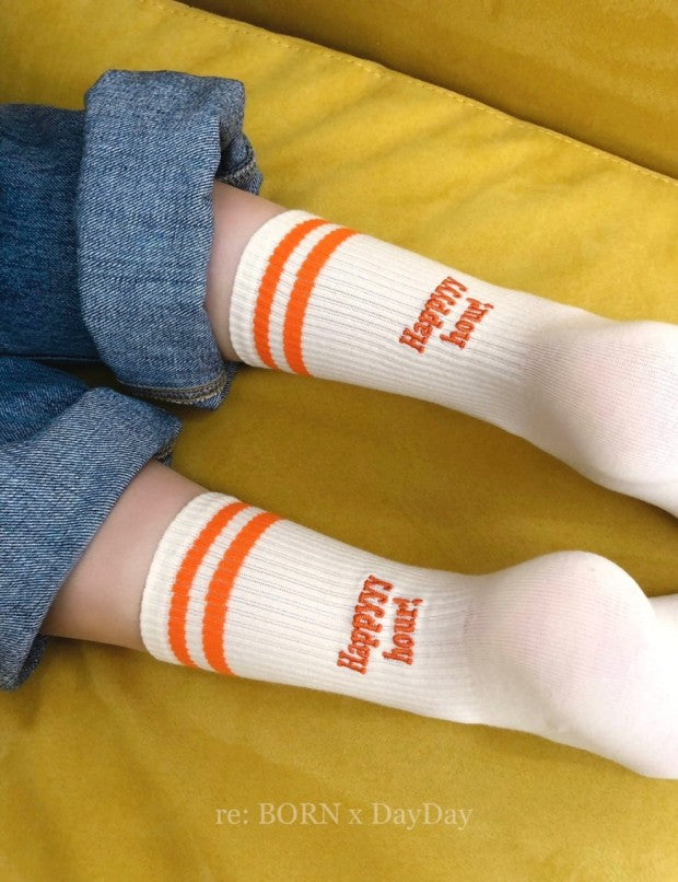 Happy Hour Varsity Cotton Socks - Luxury Embroidered Womens Daily Socks - Luckyplanetusa