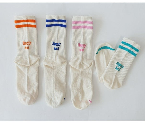 Happy Hour Varsity Cotton Socks - Luxury Embroidered Womens Daily Socks