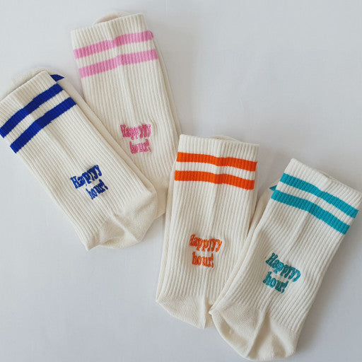 Happy Hour Varsity Cotton Socks - Luxury Embroidered Womens Daily Socks - Luckyplanetusa