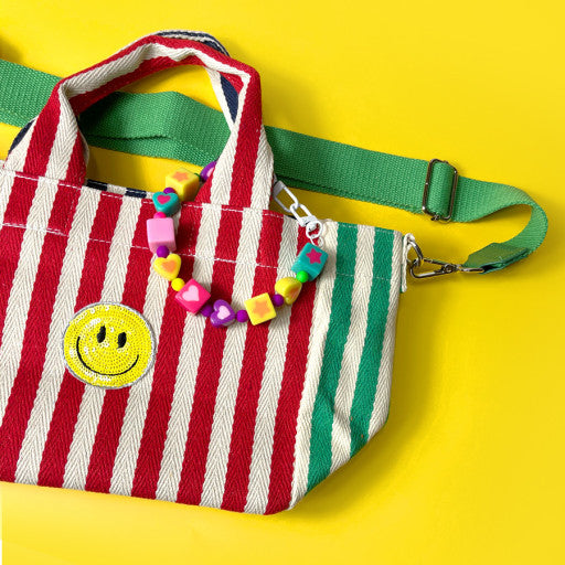 Colorful Stripe mix Twinkle Smile Canvas Body Cross Shoulder Tote Bag