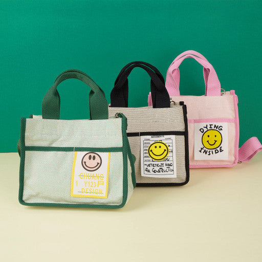 Daily Smile Canvas Body Cross Shoulder Tote Bag with Pocket