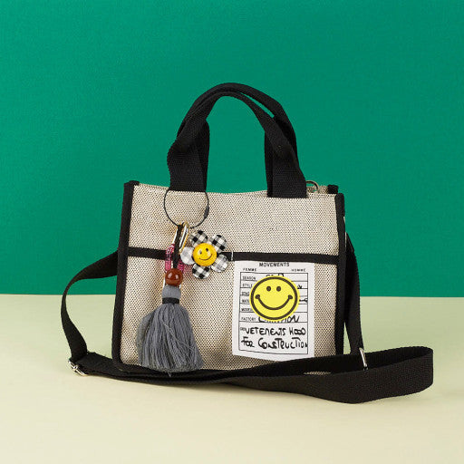 Daily Smile Canvas Body Cross Shoulder Tote Bag with Pocket