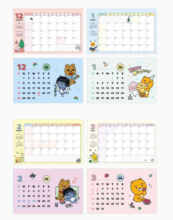 Kakao Friends 2026 Basic Desk Calendar — Bright & Fun Everyday Design