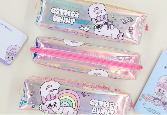 Esther Bunny Rainbow Hologram Pouch – Cute Aesthetic Pencil Case - Luckyplanetusa