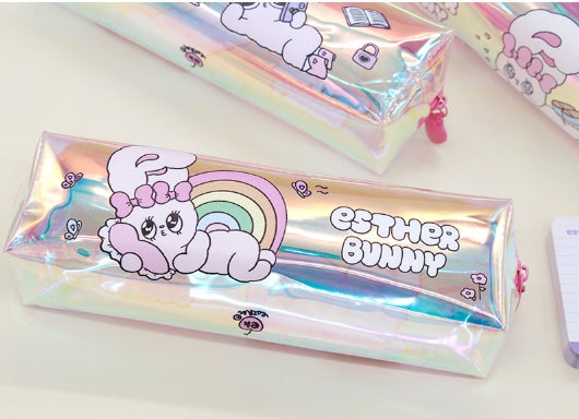 Esther Bunny Rainbow Hologram Pouch – Cute Aesthetic Pencil Case - Luckyplanetusa