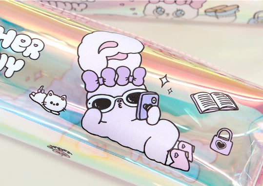 Esther Bunny Rainbow Hologram Pouch – Cute Aesthetic Pencil Case - Luckyplanetusa