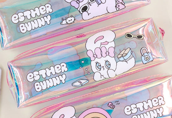 Esther Bunny Rainbow Hologram Pouch – Cute Aesthetic Pencil Case - Luckyplanetusa