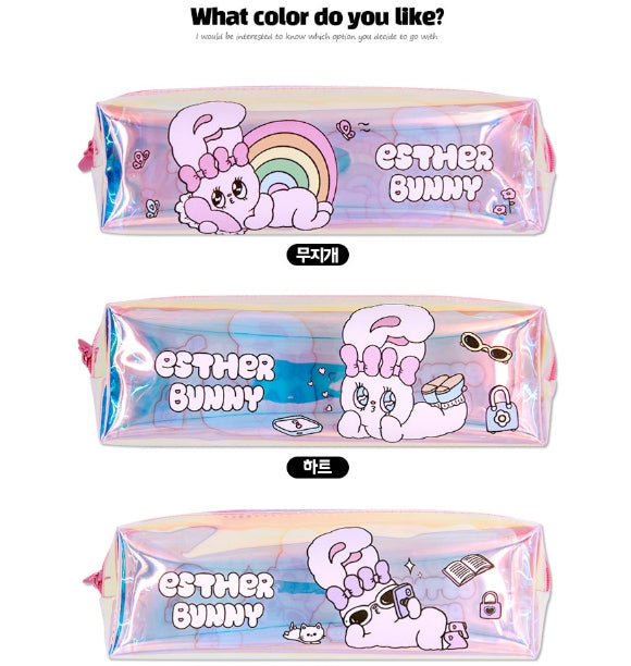 Esther Bunny Rainbow Hologram Pouch – Cute Aesthetic Pencil Case - Luckyplanetusa