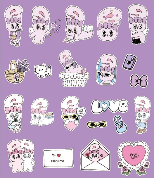 Esther Bunny Big Sticker Pack – Removable Deco Sticker Set - Luckyplanetusa