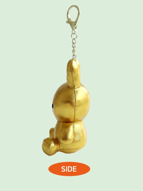 Miffy keyring plush dolls in Light (glow-in-the-dark), Silver, and Gold