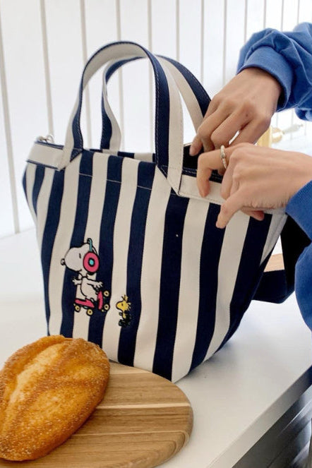 Snoopy Striped Canvas Tote Bag (Official Licensed) - Luckyplanetusa