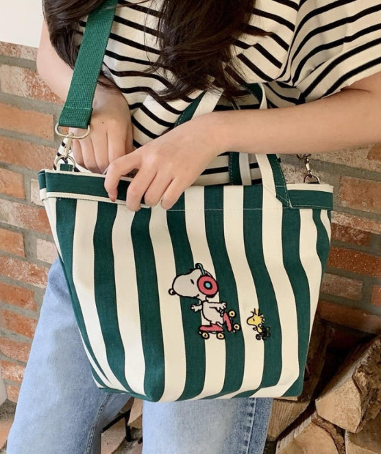 Snoopy Striped Canvas Tote Bag (Official Licensed) - Luckyplanetusa