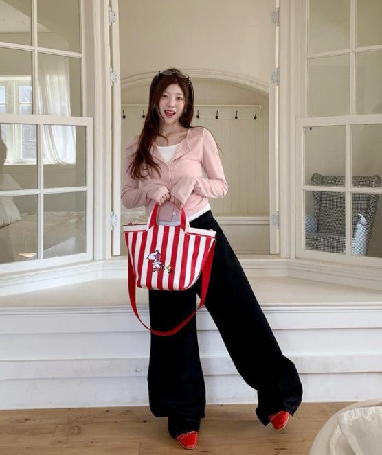 Snoopy Striped Canvas Tote Bag (Official Licensed) - Luckyplanetusa