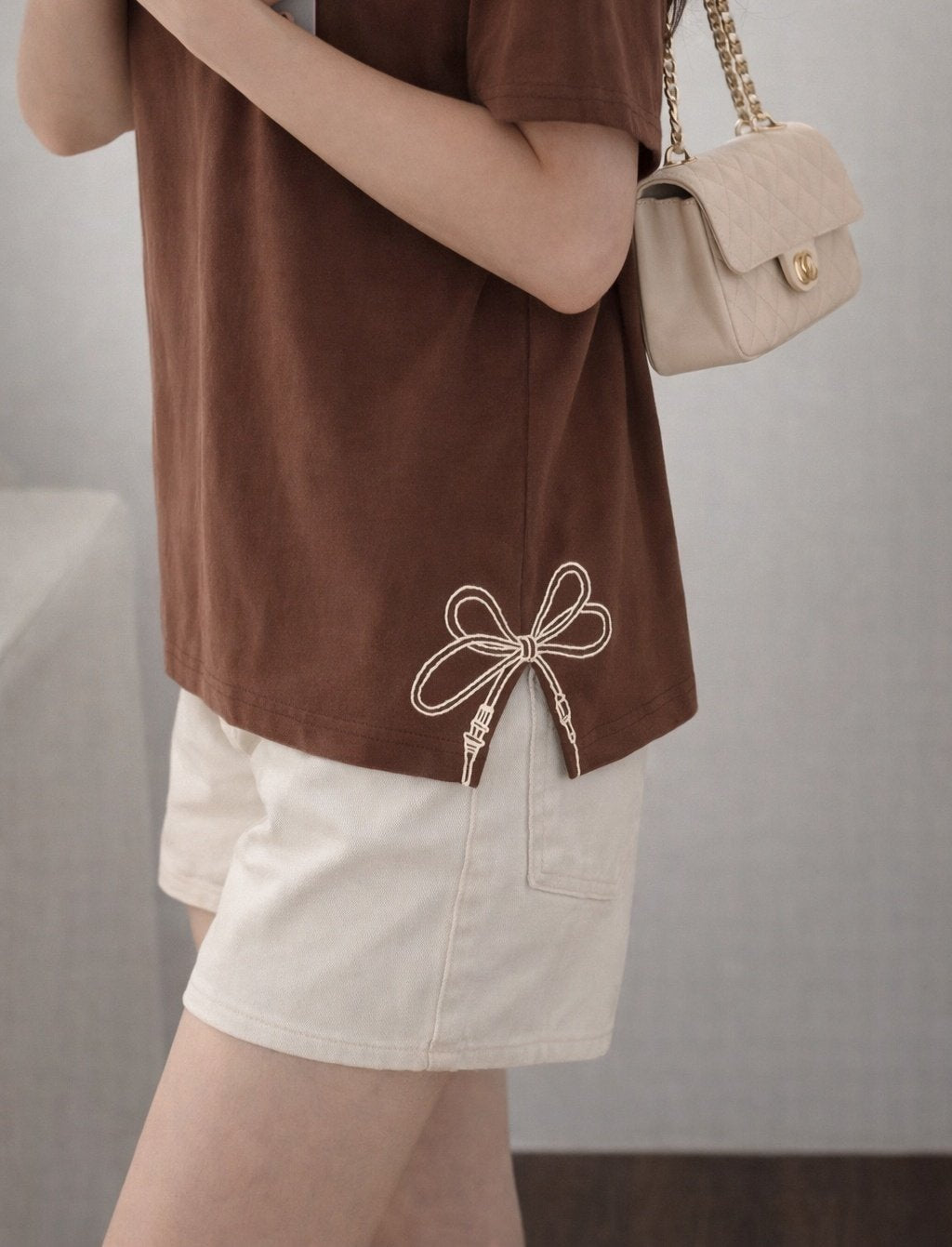Ribbon Detail Bio-Washed Tee - Luckyplanetusa