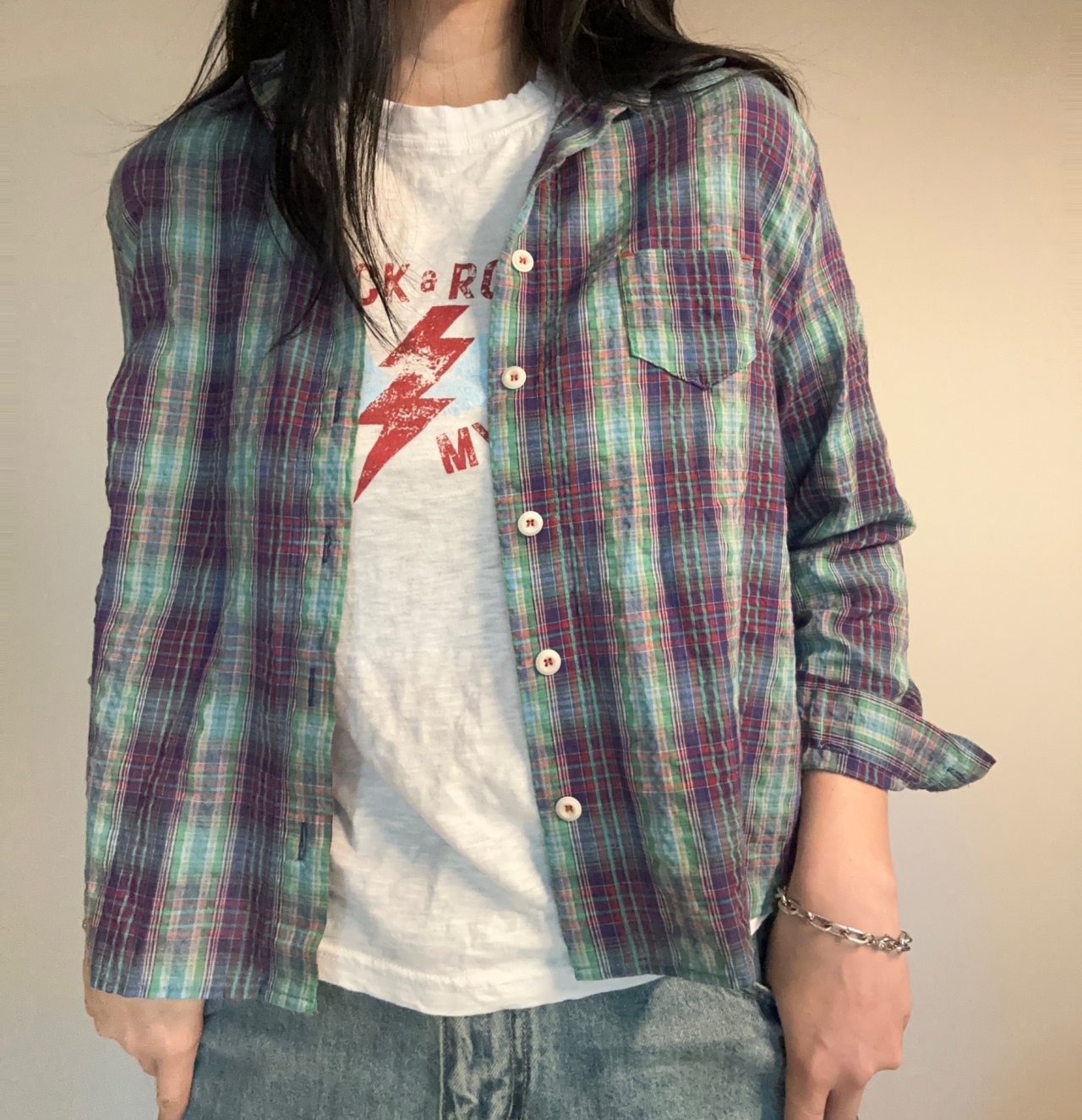 Vintage Check Cotton Shirt Jacket elbow patch Made in Korea - Luckyplanetusa