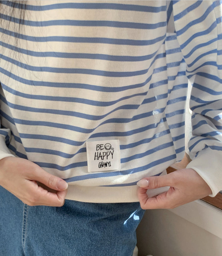 Be Happy Stripe Sweatshirt Made in Korea - Luckyplanetusa