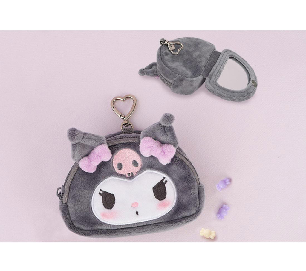 Kuromi Fluffy Coin Pouch with Keychain and Mirror