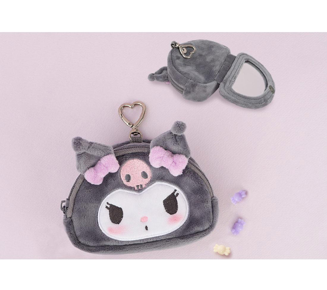 Kuromi Fluffy Coin Pouch with Keychain and Mirror