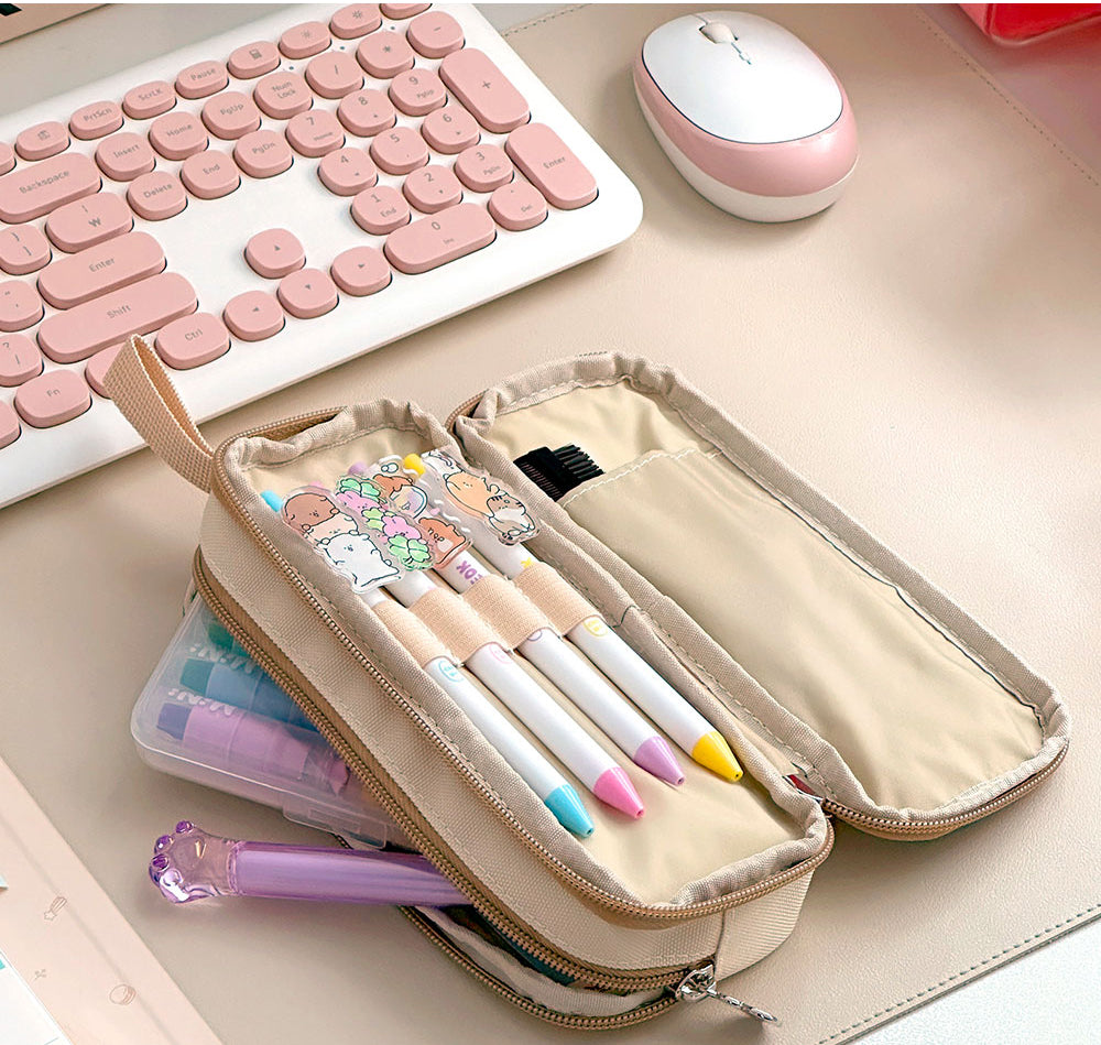 Soon Deok Embroidered Double-Zipper Pencil Case