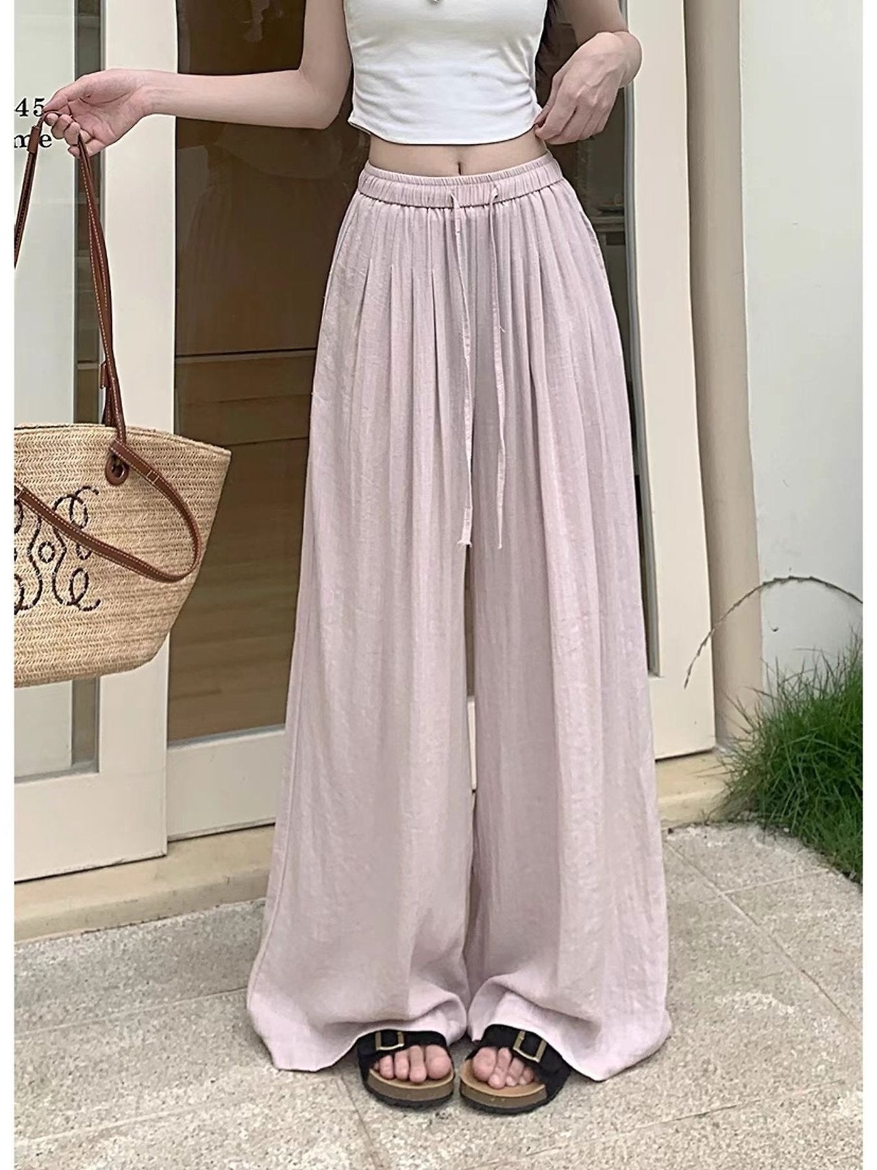 Airy Linen Blend Wide Summer Daily Pants - Luckyplanetusa
