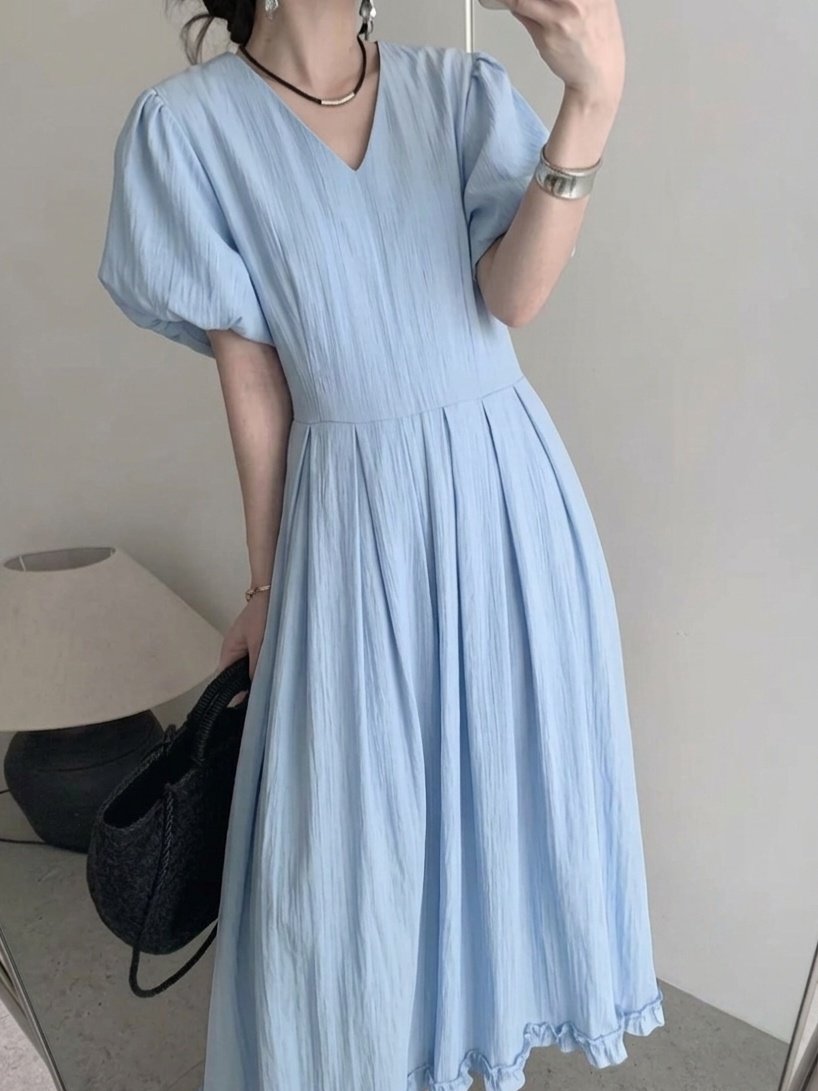 Airy Flow Balloon Sleeve Long Dress - Luckyplanetusa