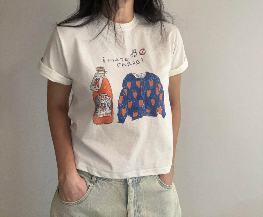 Carrot Mood Graphic Tee Vintage Washed Cotton Made in Korea - Luckyplanetusa