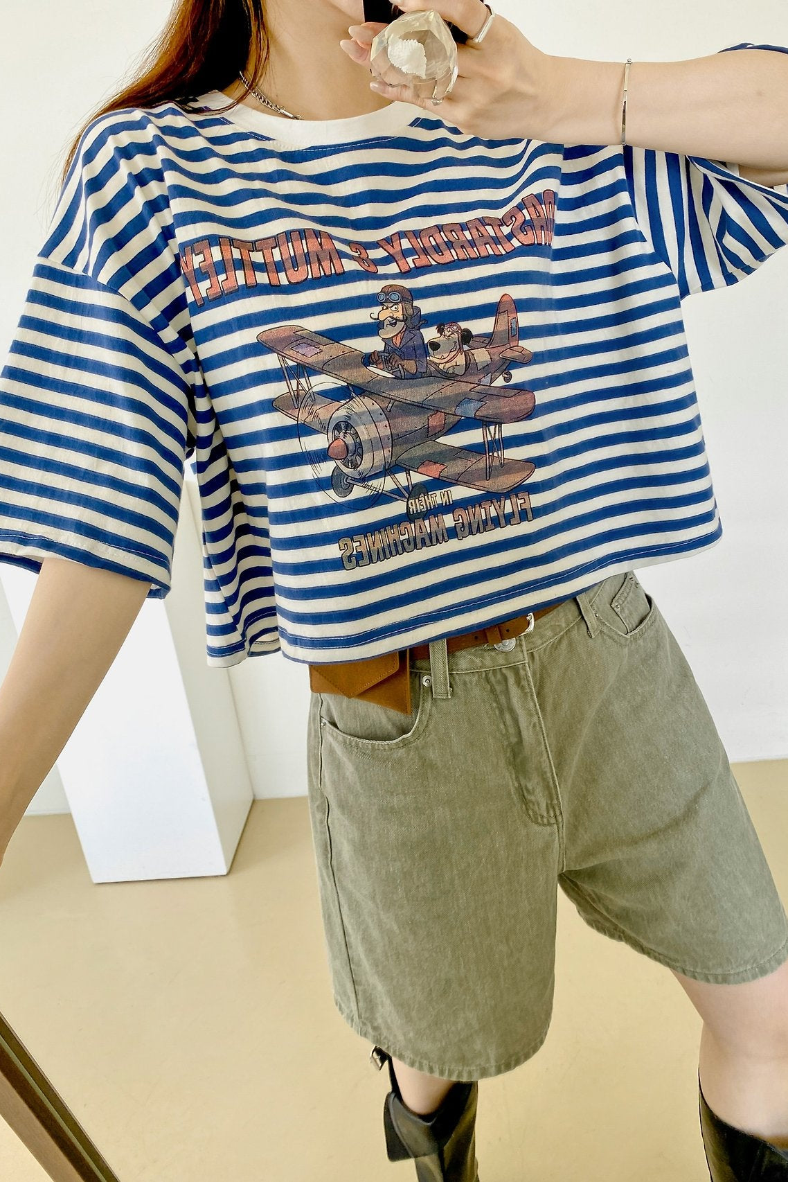 Vintage Pilot Stripe Crop Tee - Luckyplanetusa