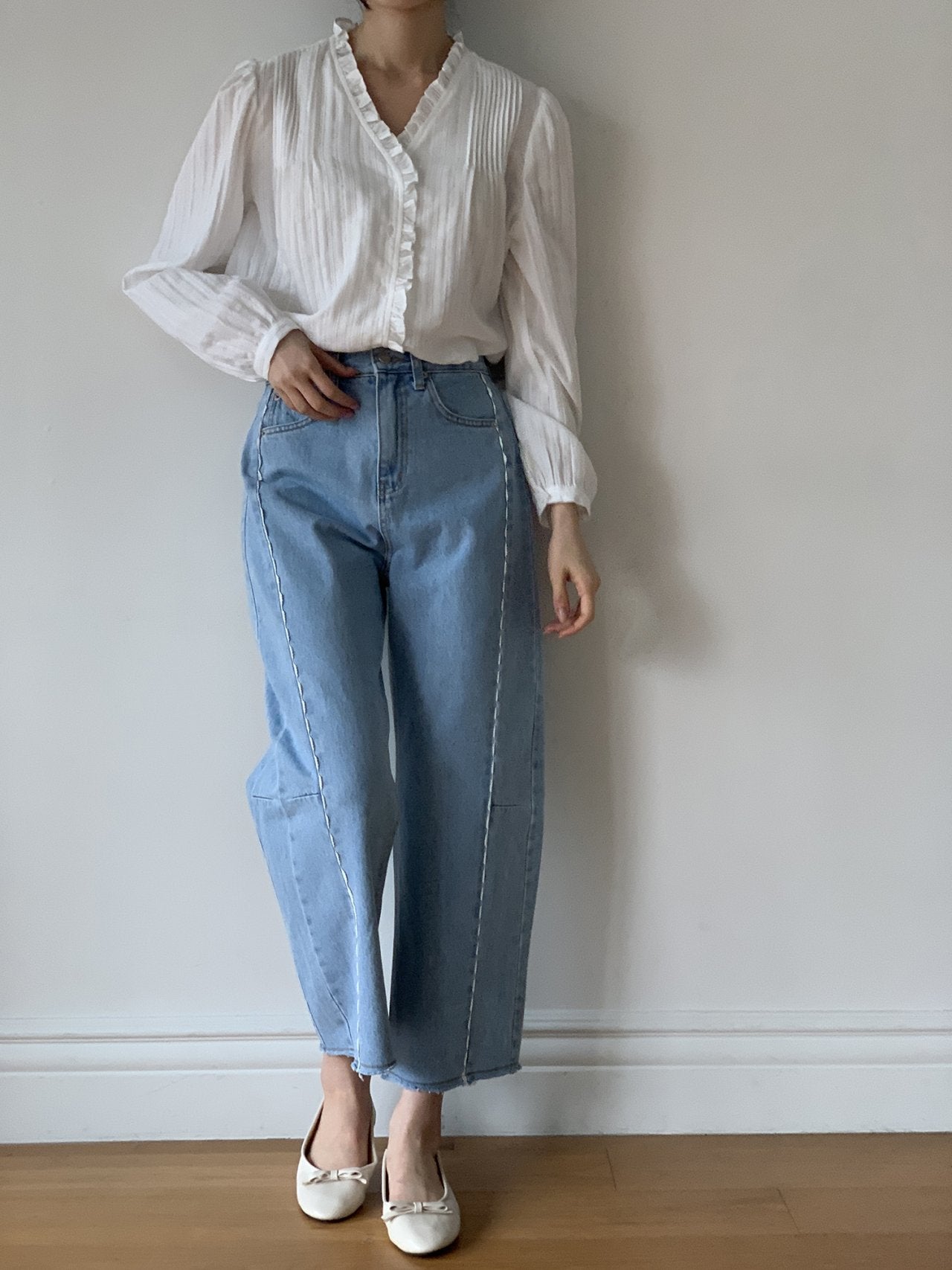 LineCut Wide Straight Denim Pants Vertical Seam Detail High-Rise Jeans