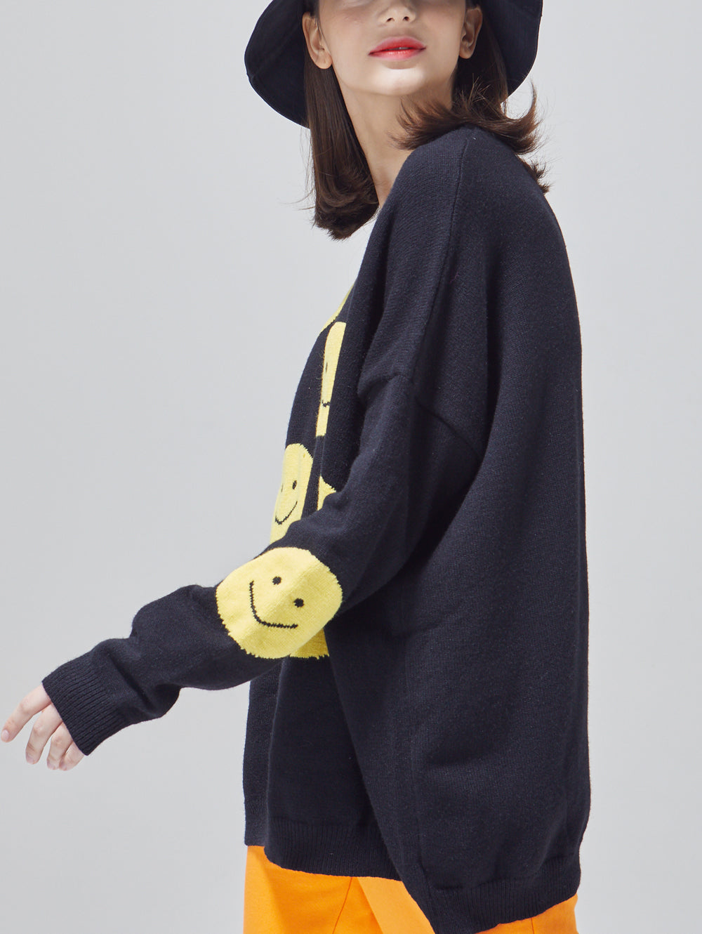 Happy Face Oversized Intarsia Knit Sweater