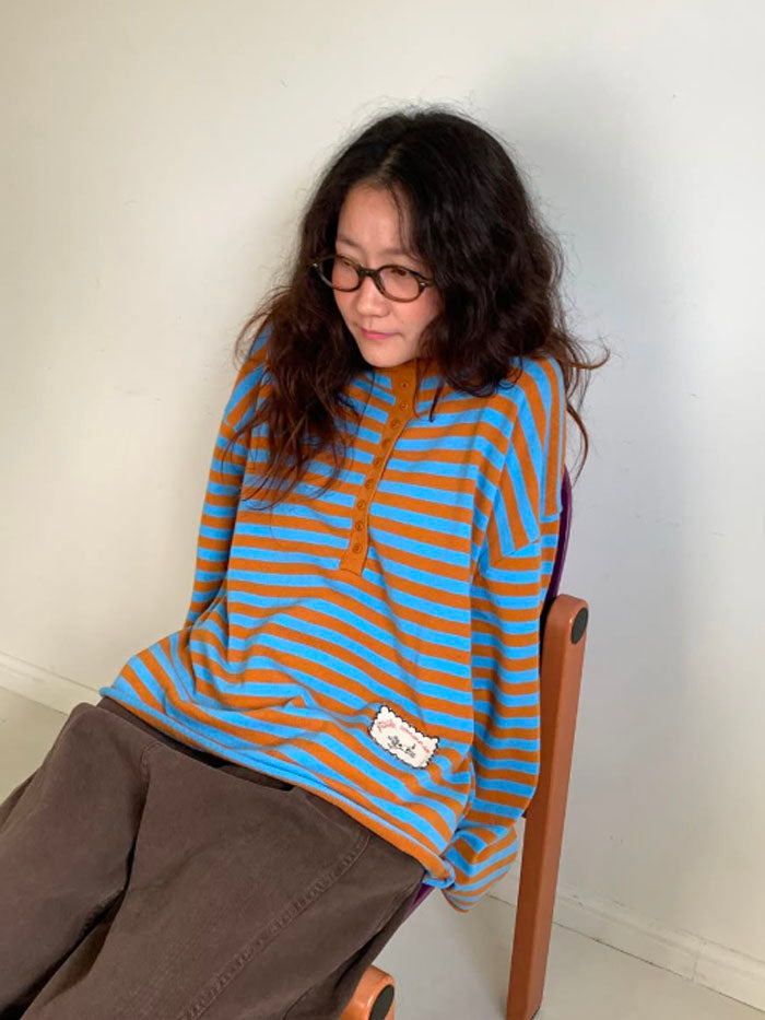 Vintage Stripe Patch Henley Top