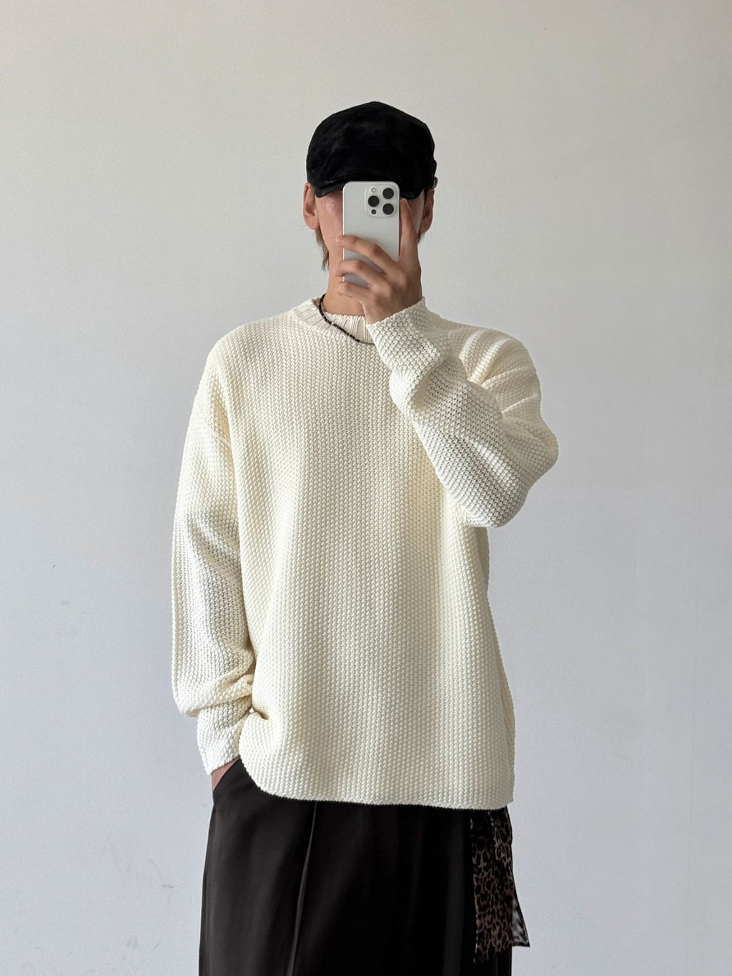 Embossed Good Day Graphic Heavy Knit Sweater Made in Korea