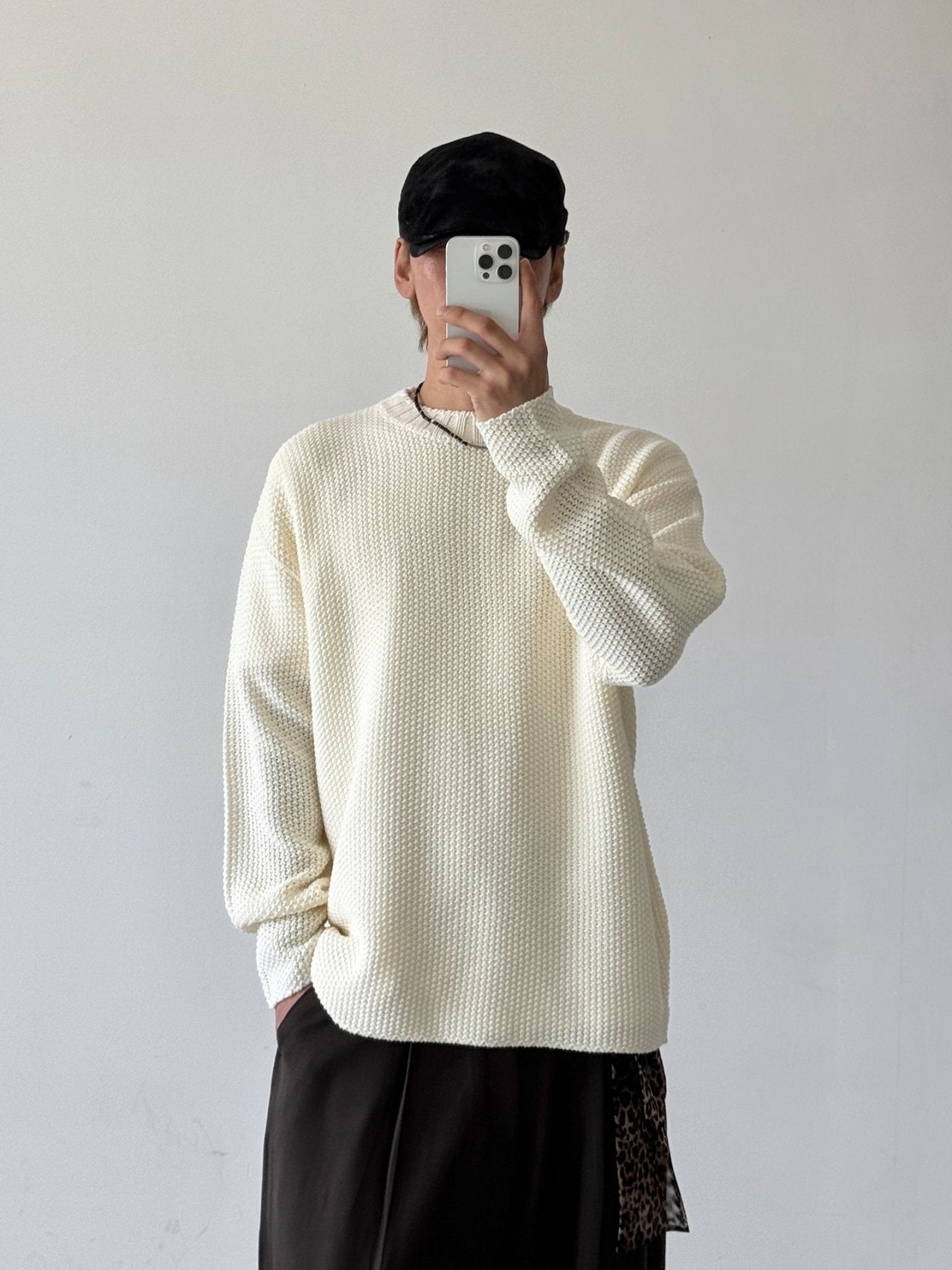 Embossed Good Day Graphic Heavy Knit Sweater Made in Korea