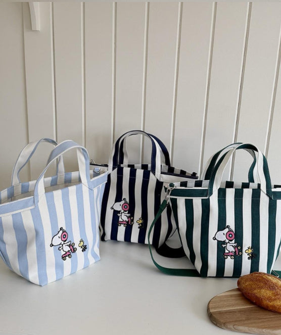 Snoopy Striped Canvas Tote Bag (Official Licensed) - Luckyplanetusa