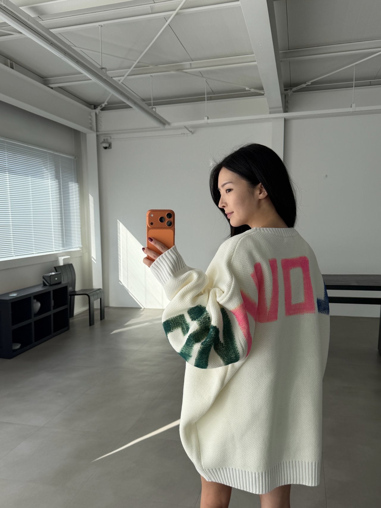 Following Hand-Brushed lettering Jacquard Knit Sweater Made in Korea