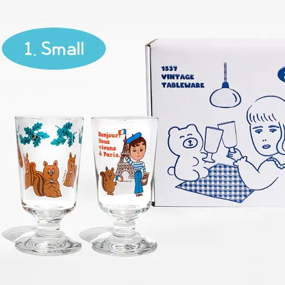 1537  Vintage Glass Cup- S 2Pcs Gift SET Drinkware