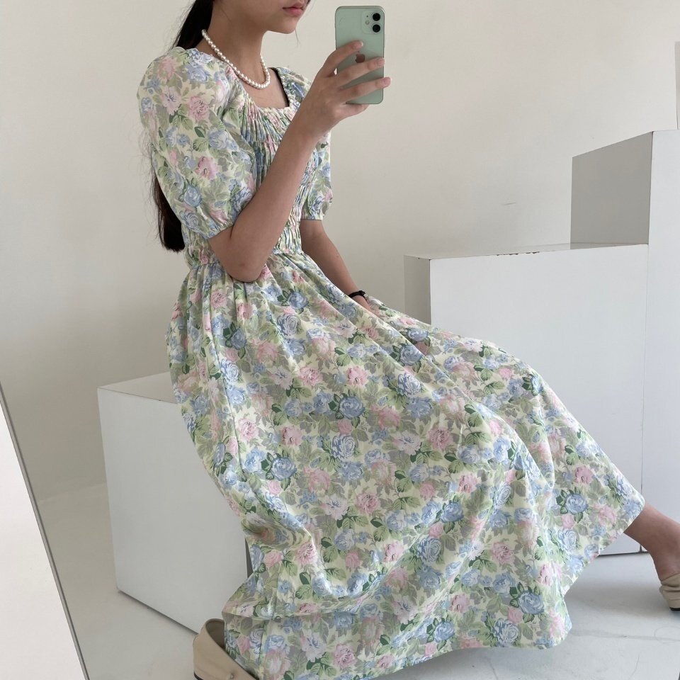Blossom Garden Puff Sleeve Smocked Dress - Luckyplanetusa