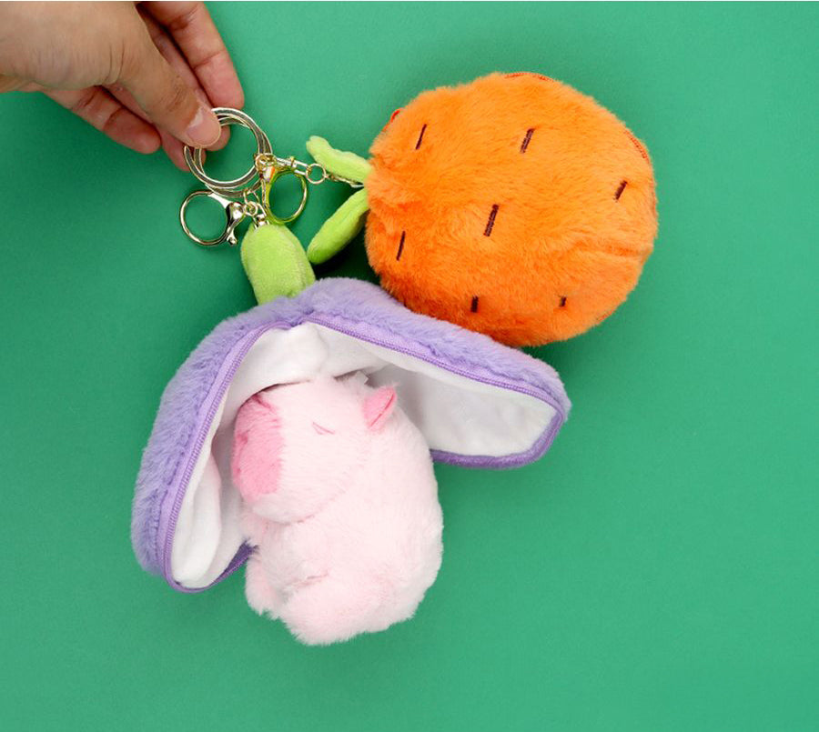 Fruit Zipper Capybara Plush Keyring (Random)